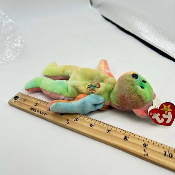 TY Beanie Buddies Peace Bear Beanie Baby 9in Tie Dye Retired 1996 Plush NEW - Picture 7 of 8